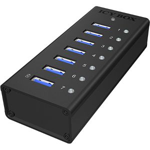ICY-BOX USB-Hub IB-AC618, schwarz, mit Metallgehäuse, 7 USB 3.0 Ports, Anschluss-Stecker USB-A