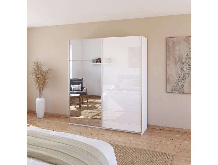 home24 Zweefdeurkast glas & spiegel 181cm wit/alpinewit