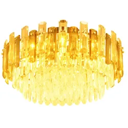 Deckenlampe Kronleuchter 11 flammig Glasstäbe Küchenleuchte klar, Acrylkristalle Metall, 11x E14 Fassungen, DxH 55x27 cm