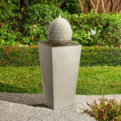 "Glitzhome 36""H Oversized Artichoke Pedestal LED Ceramic Fountain"