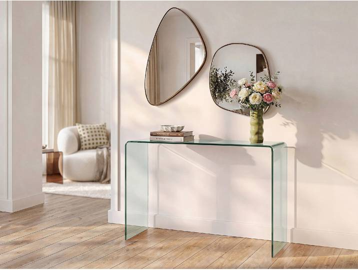Wandkonsole - gebogenes Sicherheitsglas - Transparent - ALONZO