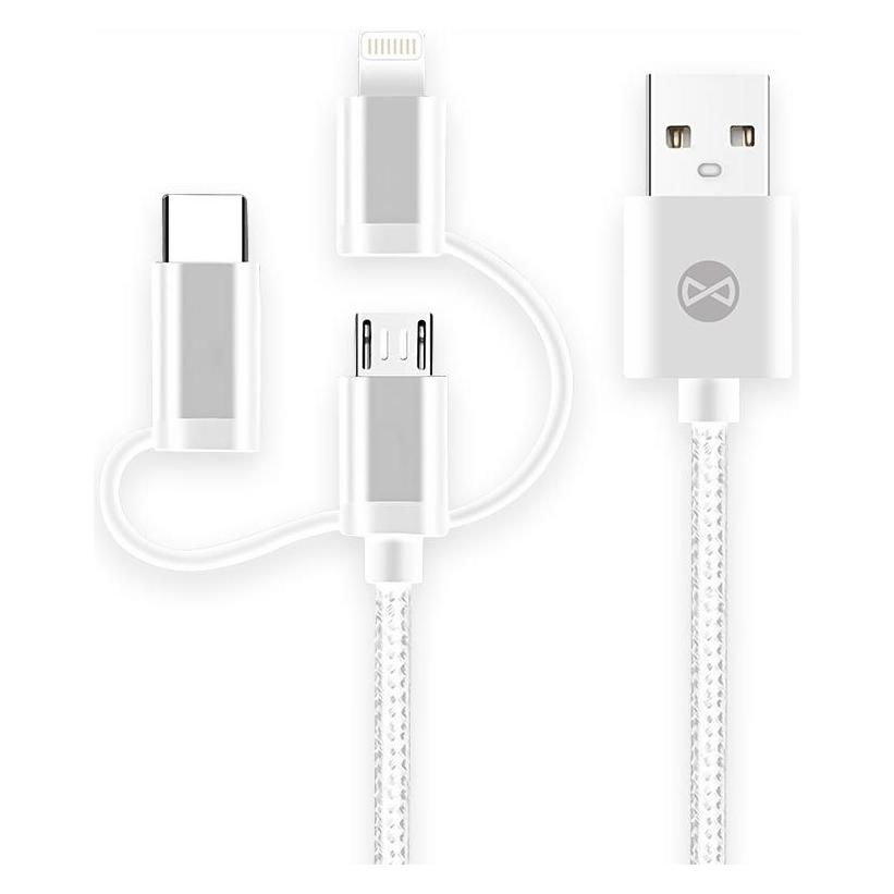 Forever 3in1 Kabel USB - Lightning + USB-C + microUSB 1,0 m 1,5A weiss (1 m, 10 W) (DATAPIP5-MICWH)