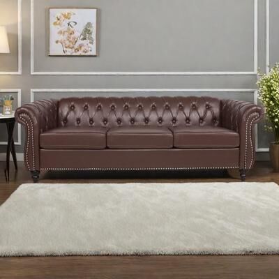 ZWYO HOSIMU "84.65"" PU Leather Chesterfield Sofa with Rolled Arms (3-Seater)"