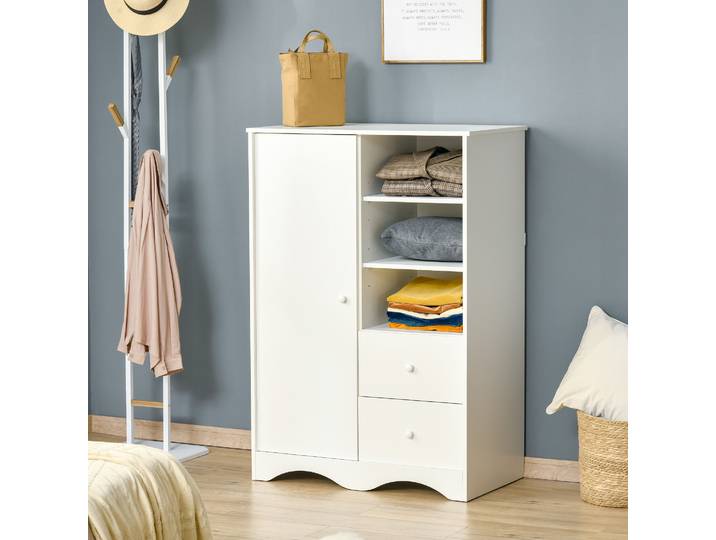 HOMCOM Armoire Blanche 5 Étagères 3 Niches 2 Tiroirs Salon