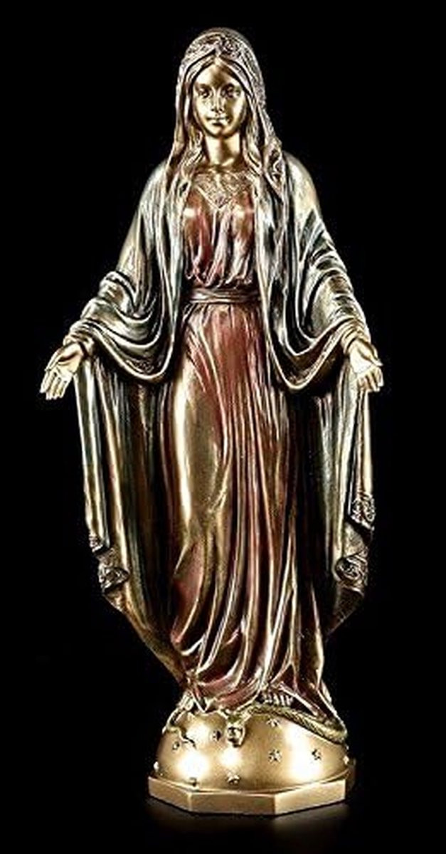 Religieus Madonna beeld met bronslook afwerking, 25 cm hoog
