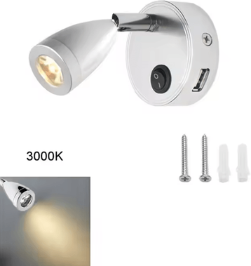 Inspire Curations 12V 24V LED RV Reading Light With USB Charging Port silver 3000k