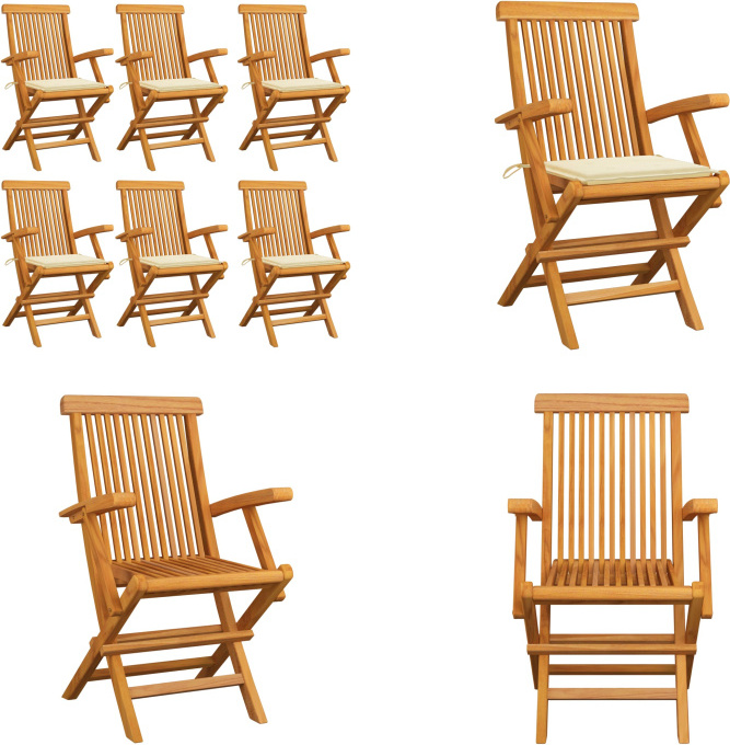 vidaXL Gartenstühle mit Creme Kissen 6 Stk. Massivholz Teak - Gartenstuhl - Gartenstühle - Gartenstuhl Holz - Gartenstuhl Massivholz