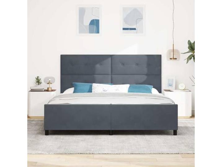 KTHLBRH Doppelbett Samt Grau 200 x 200 cm Gepolstertes Kopfteil aus massivem Kiefernholz, modernes Design, komfortable Unterstützung