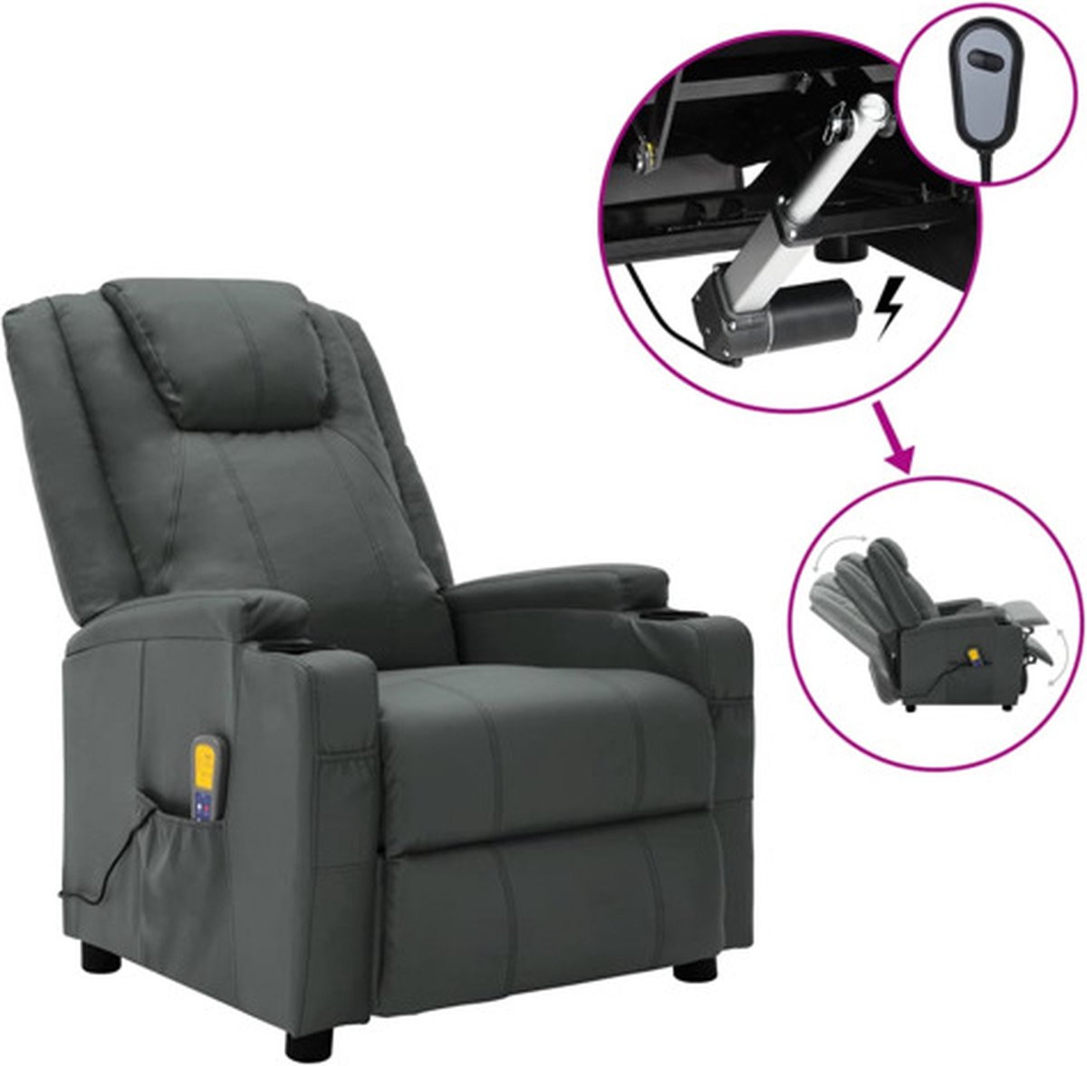 vidaXL Massagestoel - Elektrisch - Kunstleer - Antracietkleurig