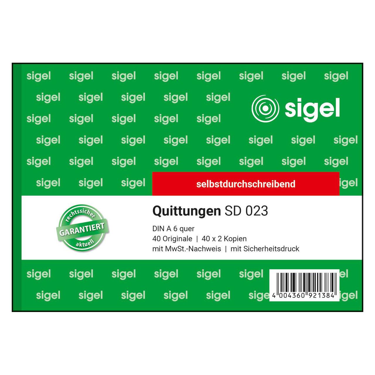 SIGEL Quittung, MwSt. separat ausgewiesen Formularbuch SD023