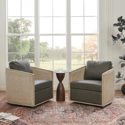KINWELL Oak Frame Upholstered Swivel Barrel Armchair