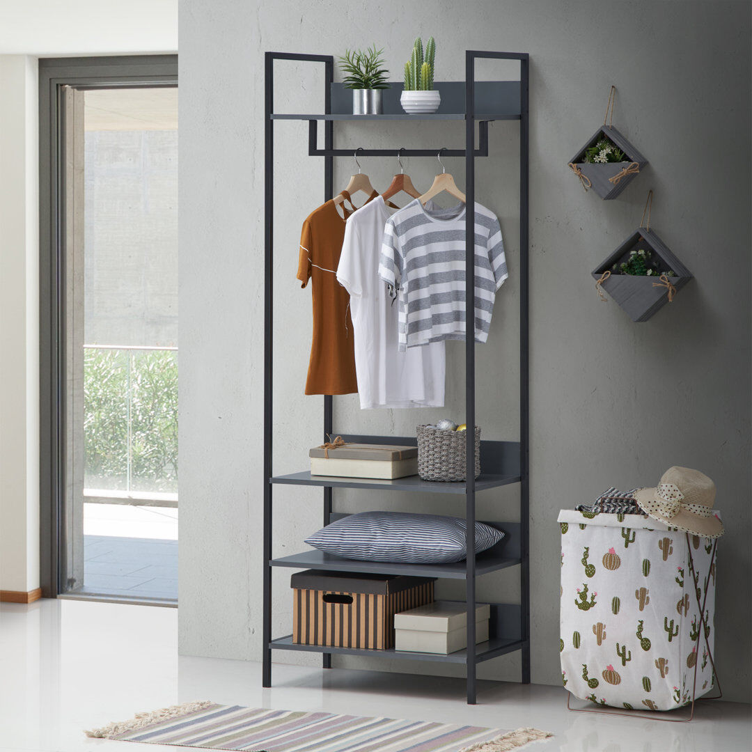 Mercury Zaira Manufactured Wood Wardrobe Dark Grey 180 cm H x 63.8 cm W x 40 cm D