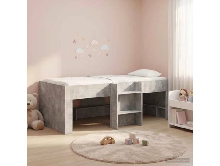 KTHLBRH Bett Loft für Kinder, 90 x 190 cm, zementgrau Technisches Holz, integrierte Leiter, unterer Raum, modernes Design, 120 kg