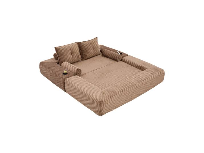 Evryae Schlafsofa mit Cordbezug, Memory-Kissen, Getränkehalter und Seitentaschen, Braun, 180x80x98 cm, Babymöbel & Kindermöbel, Kinderzimmer & Jugendzimmer, Schlafsofas