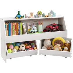 VEVOR Kinderregal Bücherregal aus Holz mit Stauraum, Spielzeugschrank mit 2 mobilen Schubladen, Aufbewahrungsschrank für Spielzeug, Spielzeugregal für Schlafzimmer Kinderzimmer Wohnzimmer, weiß