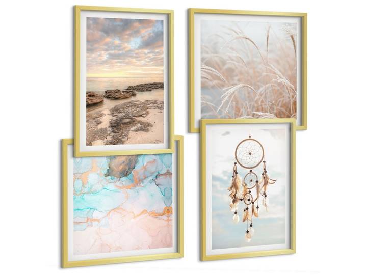 BILDER SET 4er Set - 50x50 cm & 40x60 cm Goldrahmen - Wolkenmeer, Traumfänger, Gras