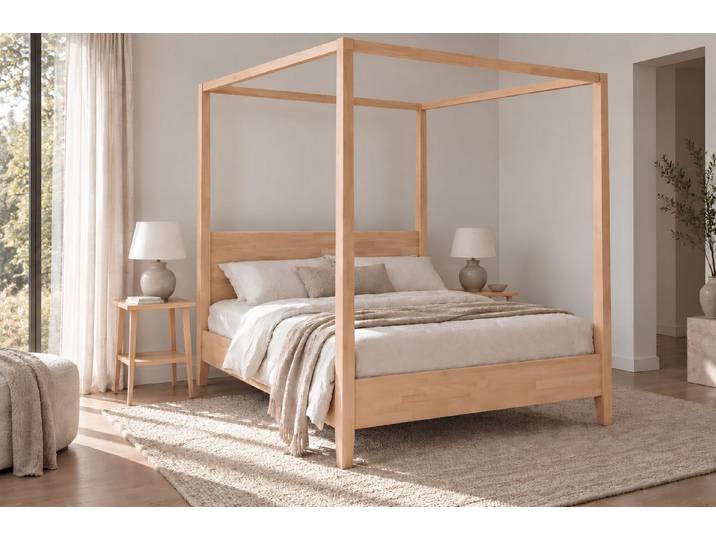 Visby Himmelbett Canopy (Baldachin Bett-Gestell, Buchenbett), 180/200, Buche - lackiert, Naturfarben