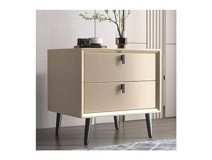 Vielseitig Ganzholz-Nachttisch, einfaches Schlafzimmer, 2 Schubladen Nachttisch, klein, einfarbig, erhöhte Schrankbeine(Beige,Mittel)