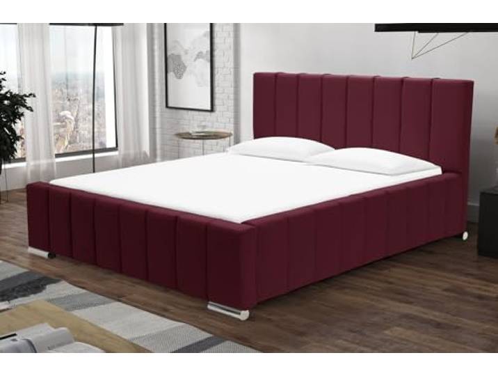 SENTO TRADE Polsterbett 140x200 cm mit Matratze, Bettkasten und Lattenrost, Doppelbett mit gepolstertem Kopfteil, Sweet (rot)