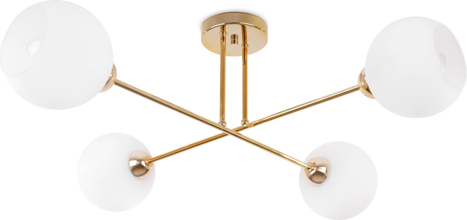 LIGHT HOME LH Asturia Goud Plafondlamp met 4 witte platte lampenkappen en E27 fitting