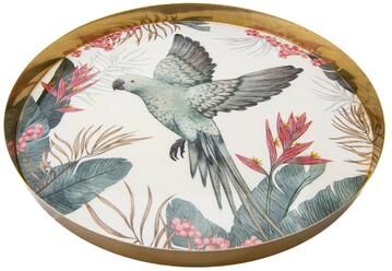 IH Casa Decor Metal Round Tray Tropical Bird Flying Large