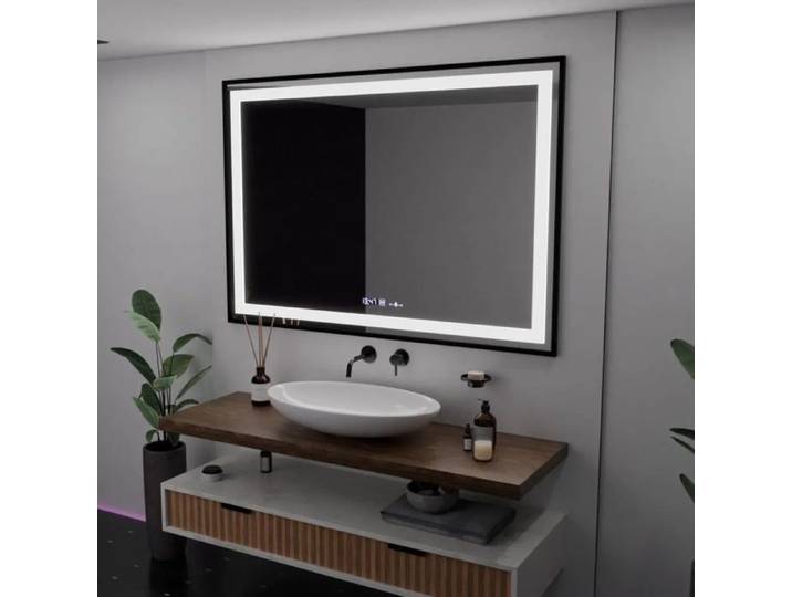 Miroir de Salle de Bain Alessandro Design 100x70 Desembuage Horloge et Thermometre Gradable