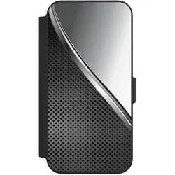 Nivocase Klapphülle für Apple iPhone 13 Handyhülle aus Kunst Leder NIVOflip schwarz Carbon Metall Stahl (Apple iPhone 13), Smartphone Hülle, Schwarz