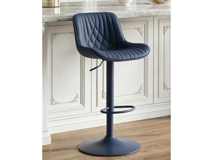 YOUTASTE Barhocker Höhenverstellbar, Barstühle mit Lehne, Alles Navy Blau Drehbar Hocker aus Leder, Sockel in Khaki, Bar Stool im Fischschwanz-Design, 360° Drehstuhl Moderner, 150kg