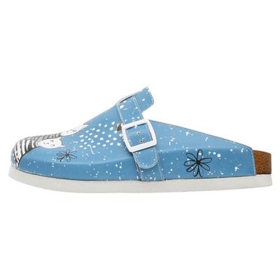 Hausschuh DOGO "Comfie Pantoletten Hausschuhe Family Portrait Damen Sandalen", Damen, Gr. 38, Normalschaft, blau, Lederimitat, Schuhe Hausschuh, Handgefertigt