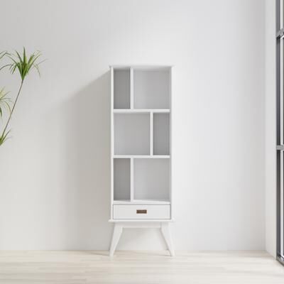 "WYNDENHALL Tierney SOLID HARDWOOD 64 inch x 22 inch Mid Century Modern Bookcase and Storage Unit - 22""w x 14""d x 64"" h"