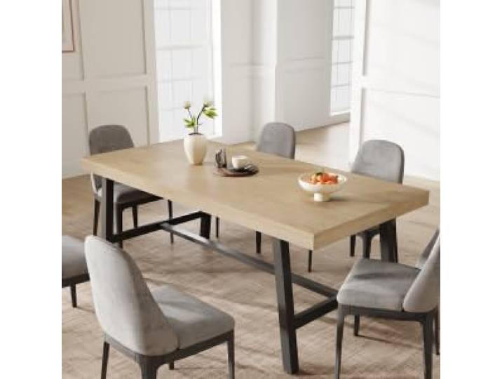 Garvee 1+6 Umgekehrtes-Trapez-Esszimmertisch-Und-Stuhlset – 1 Tisch Mit 6 Stühlen, Umgekehrtes Trapezdesign, Platzsparendes Set, Komplettes 7-Teiliges Esszimmer-Set Und Vielseitig Einsetzbar