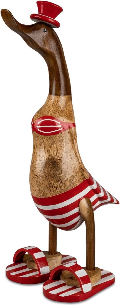 Boltze Decoratieve Houten Eend - Bruin en Rood - 50 cm