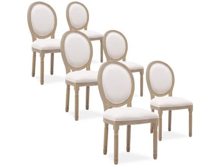 Lot de 6 chaises médaillon Louis XVI tissu Beige
