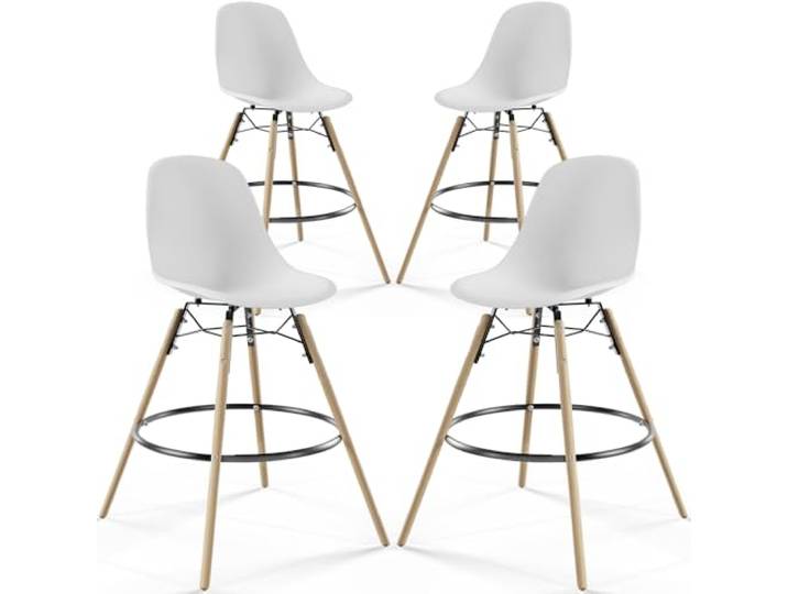 Iconik Interior Skandinavischer Stil Barhocker – skandinavisches Design – Füße aus Holz – 4 Stück – Skögur weiß