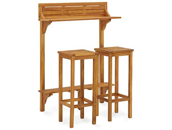 vidaXL 3-TLG Massivholz Balkon-Bar-Set Bartisch und Barstühle Sitzgruppe Balkon Outdoor Stehtisch und Stuhl Möbel Set Balkonmöbel Akazienholz