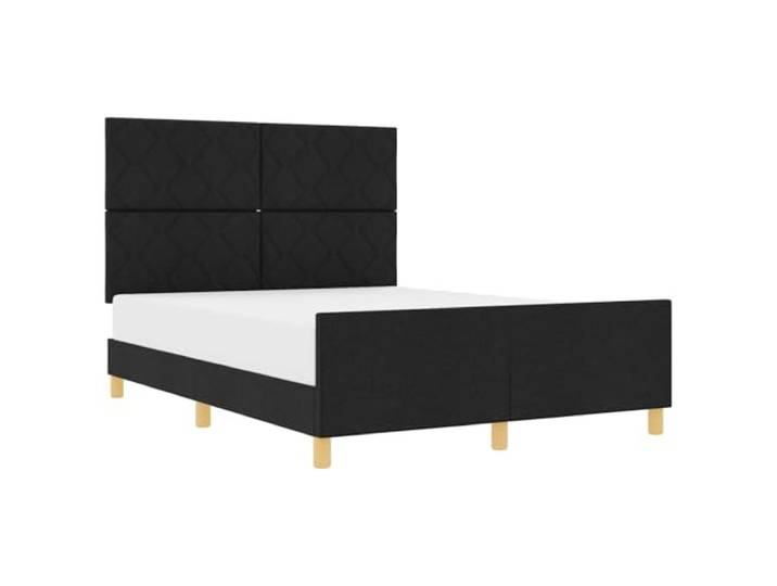 KTHLBRH Bettgestell mit Kopfteil, schwarz, 140 x 190 cm, aus Stoff Rahmen aus Holz, Polsterung aus Schaumstoff, minimalistisches Design, Kopfteil und Fuß im Lieferumfang enthalten