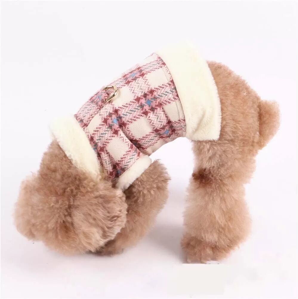 INF Kariertes Plüsch-Haustierweste Warme Jacke - Gemütliches Winteroutfit für kleine Hunde XS