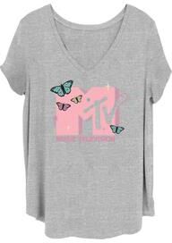 Plus Size Women's Mtv Sparkles Butterflies V-Neck T-Shirt by Mad Engine in Heather Grey (Size 2X (18-20))