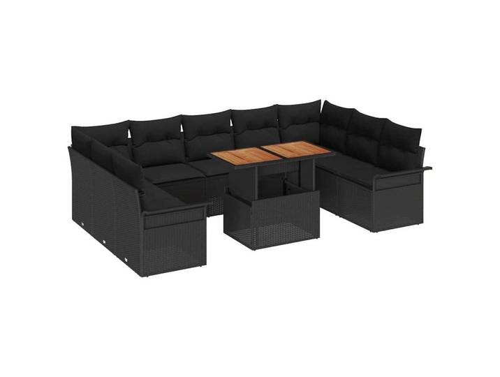 vidaXL Loungesofa Garten-Sofa-Set 10 stk. Schwarz, 10 Teile