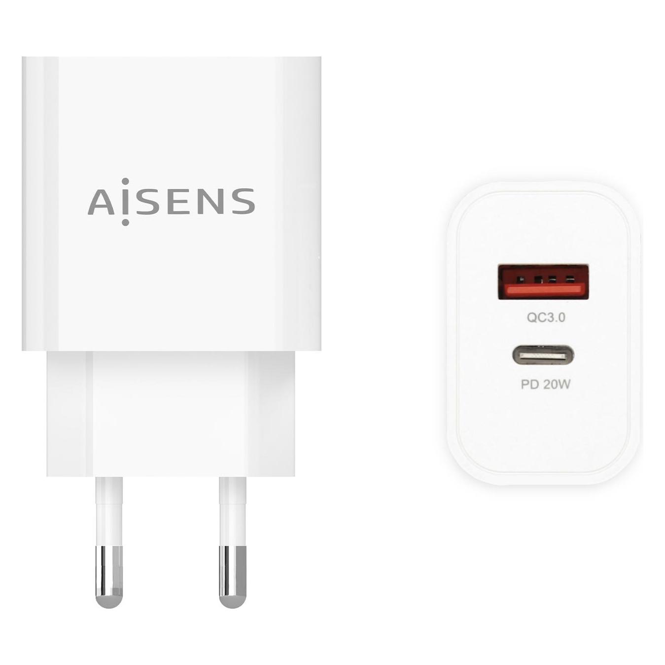 Aisens Cargador de pared a110-0681 1xusb tipo-c 1xusb 20w (20 W, 1 Port) (A110-0681)