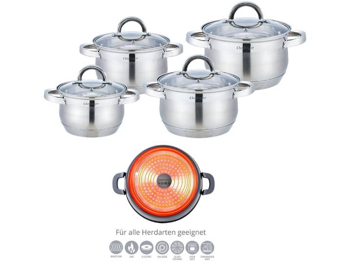 Rungassi Topf-Set Topf-Set 8tlg Edelstahl Kochgeschirr Induktion Rostfrei Deckel SS8, Edelstahl