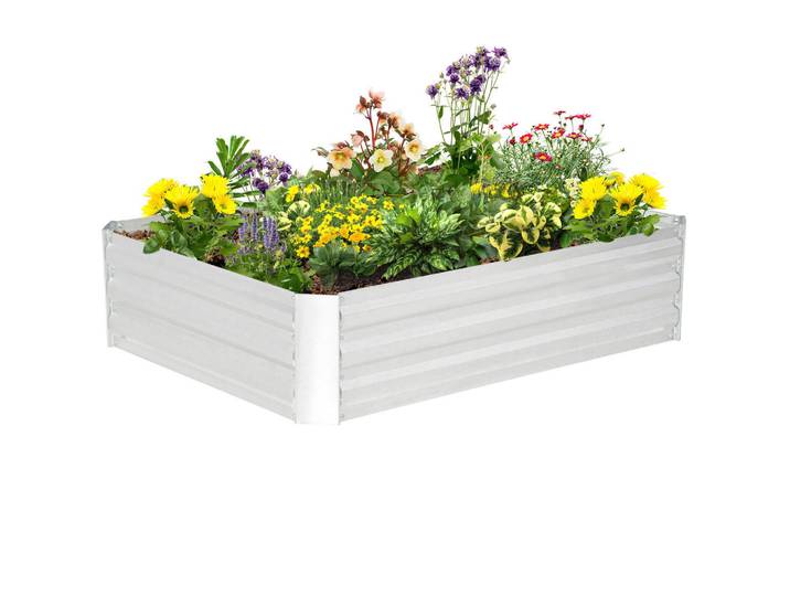 ComfortXL Hochbeet De-12167 rechteckig 120/90/30 cm mit Unkrautschutz Silber, Silberfarben, Metall, 120x30x90 cm, Gartenzubehör, Hochbeete