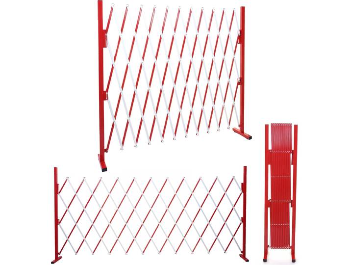 Absperrgitter HWC-B34, Scherengitter Zaun Schutzgitter ausziehbar, Alu rot-weiß Höhe 153cm, Breite 36-300cm