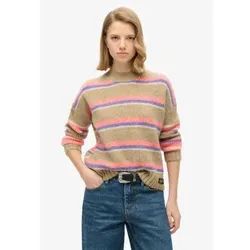 Superdry für Damen. W6110584A Beige gestreifter Pullover mit Rundhalsausschnitt (XS), Lässig, Acryl