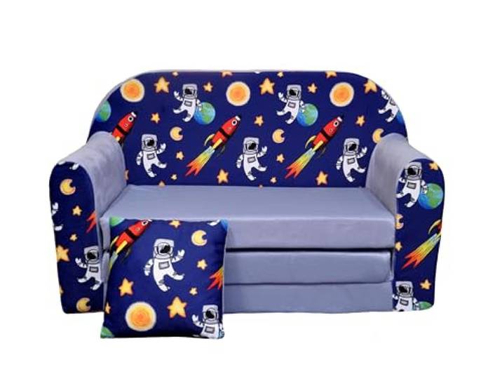 nana shop Kindersofa Ausklappbar, Kindercouch mit Bettfunktion, Spielsofa mit Schlaffunktion, Kindercouch 2in1, Mini Sofa für Kinderzimmer, Schlafsofa für Kinder (Kosmos)