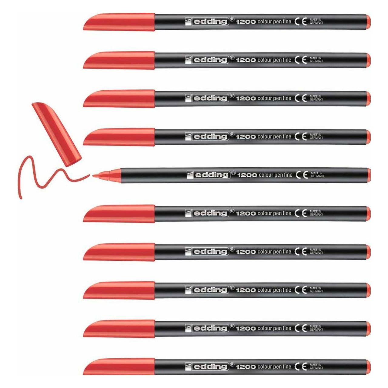 Edding E-1200, 10 Filzstifte, Rundspitze, 0,5 bis 1 mm rot (10x) (4-1200002)