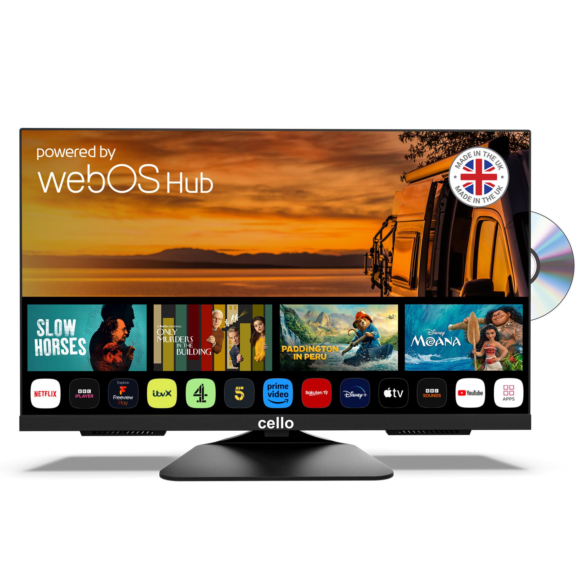 Cello 24" Smart Camping LED TV mit DVD Player, webOS, Triple Tuner, Pitch Perfect Sound, 12V/24V/230V Multispannung - ideal für Wohnmobil & Wohnwagen