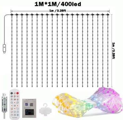 Inspired Finds Smart LED Curtain Fairy Lights USB Powered With App And Remote Control 3.28x3.28ft