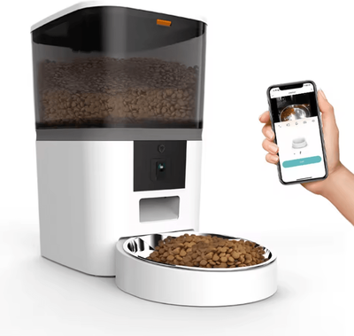 Inspire Curations SmartServe 4L Automatic Pet Feeder With Camera & Dual Bowls 4l 1 Bowl White 4l