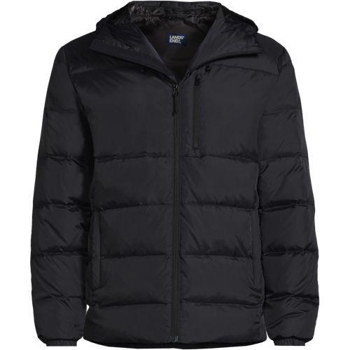 Daunen-Steppjacke mit Kapuze für Herren, Herren, size: regular, Schwarz, Polyester/Nylon/Daunen, by Lands' End